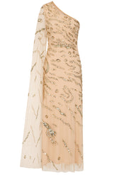 Arlene One Shoulder Cape Sleeve Embellished Maxi Dress